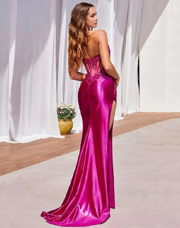 Francesca Strapless Lace Satin Gown - Magenta Lace Wedding Dress