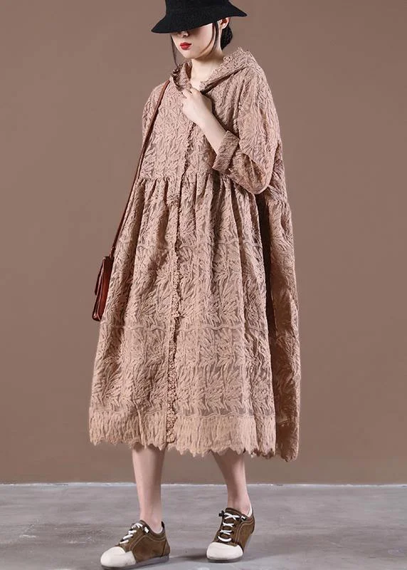 2024 Hooded Spring Tunic Dress Loose Lace dresses Lace Overlay Dress