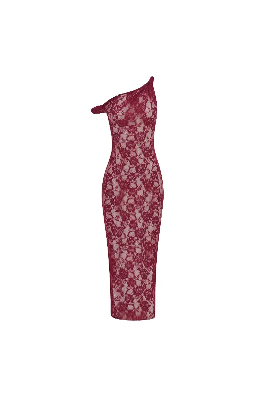 The Long Lace Poppy in Cherry Sample Lace Dress Style