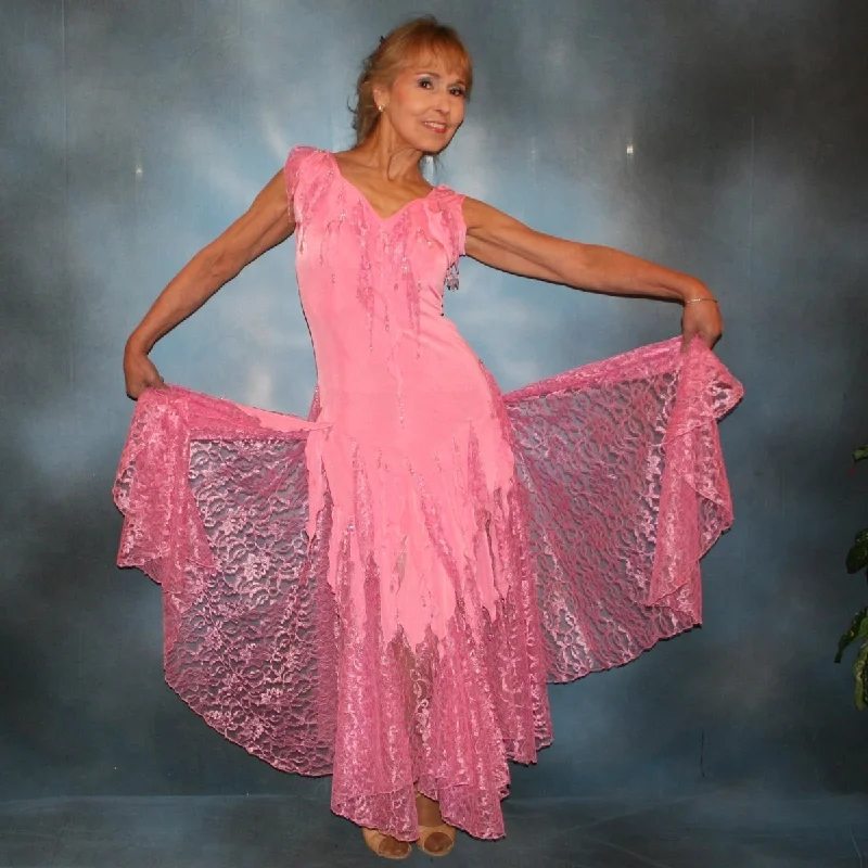 Pink Converta Ballroom Dress with Lace Ballroom Skirt& & Hand Beading-Jenna Lace Dress Vibe