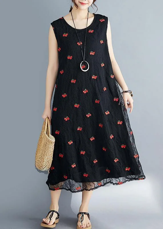 Elegant embroidery lace clothes Sleeve black Dress summer sleeveless Lace Dress Appeal