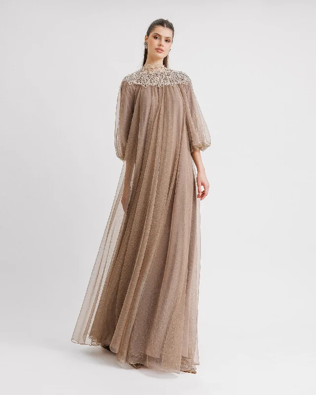 Lace Neckline Kaftan Simple Lace Gown