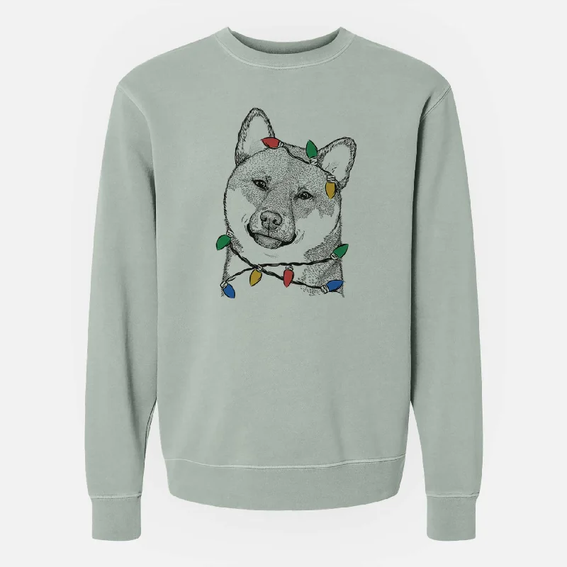 Christmas Lights Yakuza the Shiba Inu - Unisex Pigment Dyed Crew Sweatshirt Bold Hoodie Sweatshirt