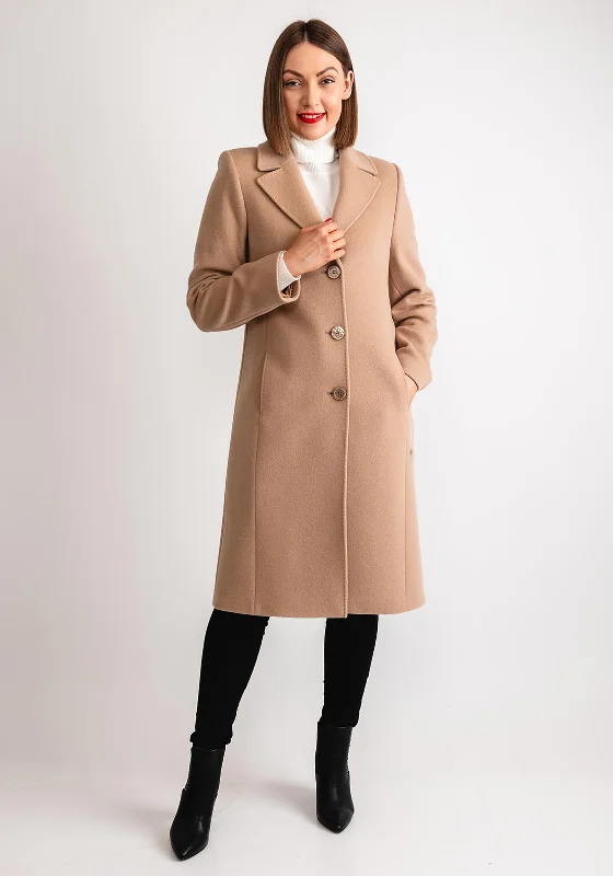 Christina Felix Classic Tailored Wool Cashmere Blend Long Coat, Camel Women's transitional jackets