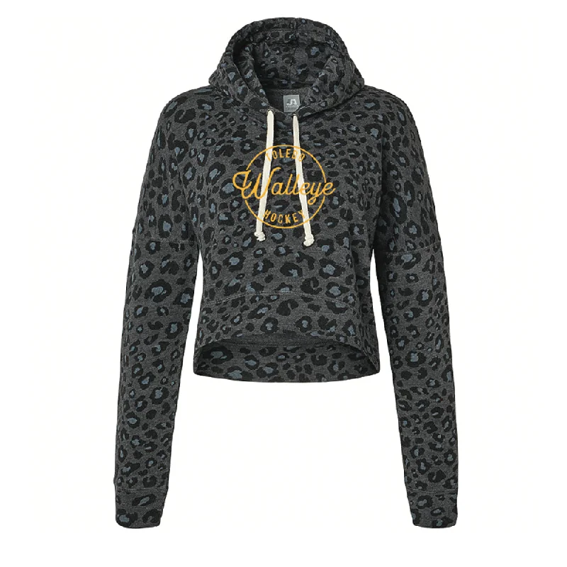 Toledo Walleye Ladies Black Leopard Cropped Hoodie Cozy Women’s Hoodie