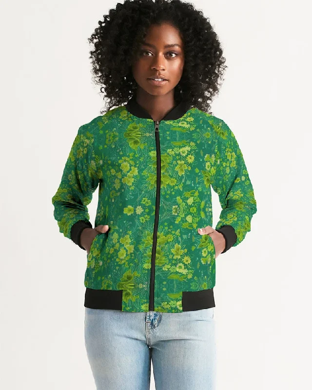 Green lush Repeat pattern Women's Bomber Jacket Women's Zara jackets