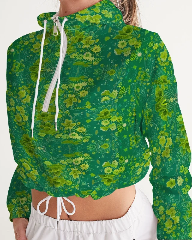 Green lush Repeat pattern Women's Cropped Windbreaker Women's heated jackets