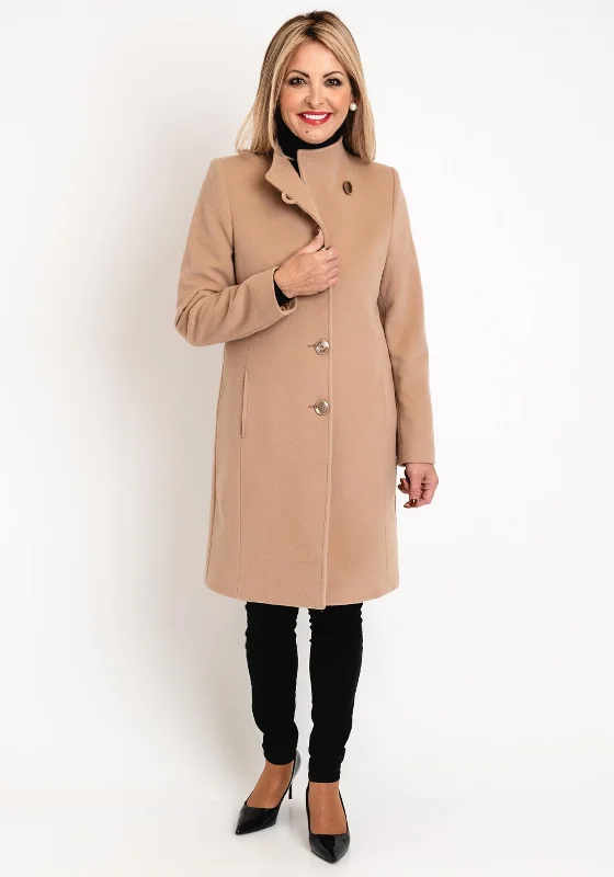 Christina Felix Classic Tailored Wool Cashmere Blend Long Coat, Camel Women's travel jackets