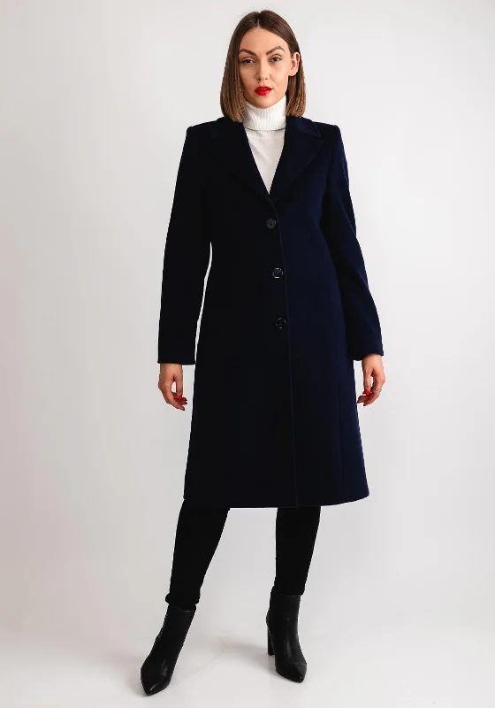 Christina Felix Classic Tailored Wool Cashmere Blend Long Coat, Navy Women's Levi’s jackets