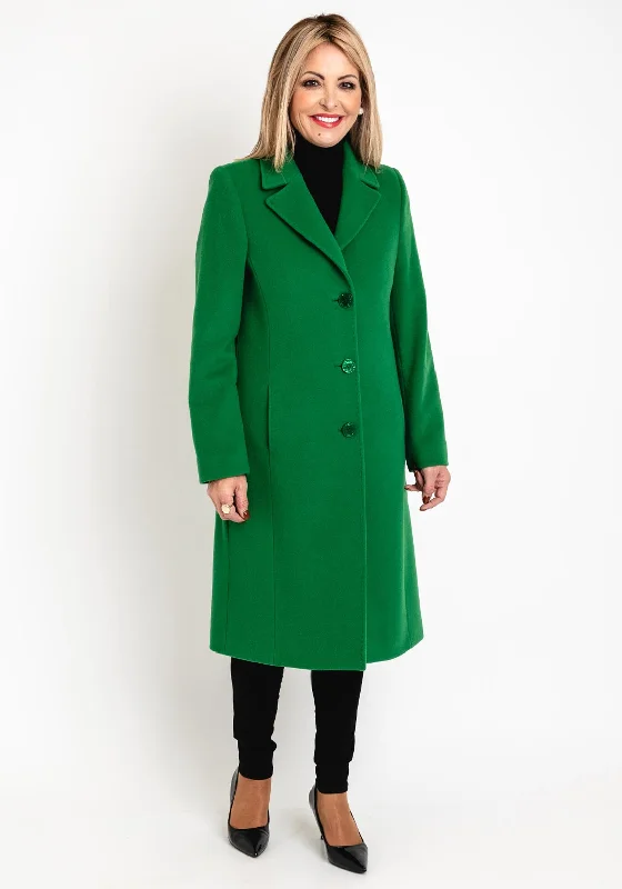 Christina Felix Classic Tailored Wool Cashmere Blend Long Coat, Shamrock Green Women's military-style jackets