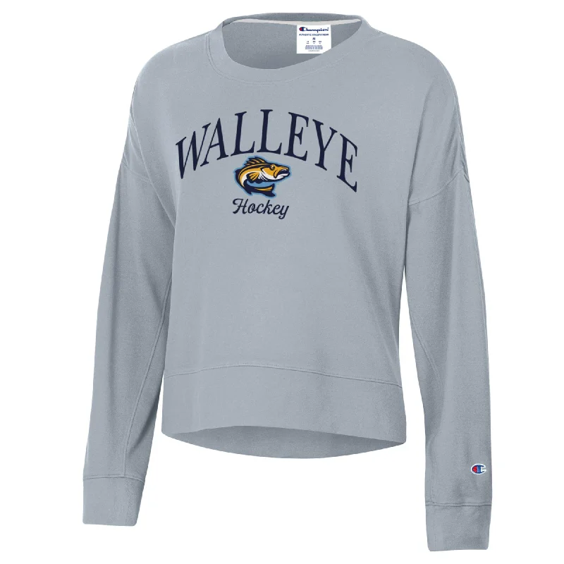 Toledo Walleye Ladies Silver Sueded Touch Crew Fashionable Sweatshirts for Women