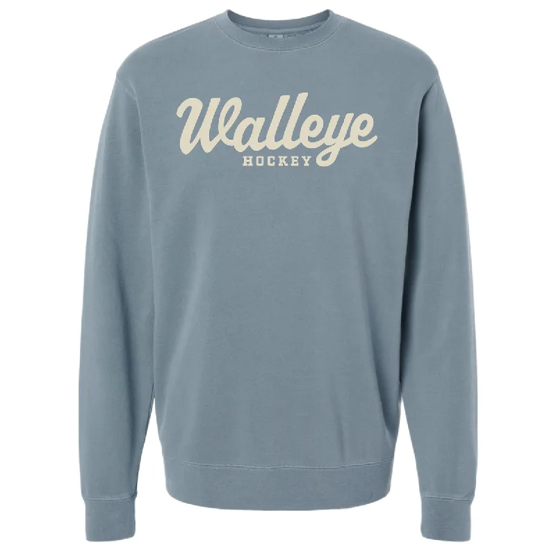 Toledo Walleye Hockey Script Pigment Dyed Crew Warm Fleece Sweatshirts