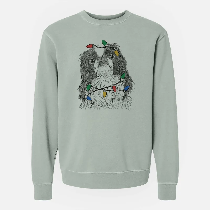 Christmas Lights Suki the Japanese Chin - Unisex Pigment Dyed Crew Sweatshirt Hoodies for Streetwear