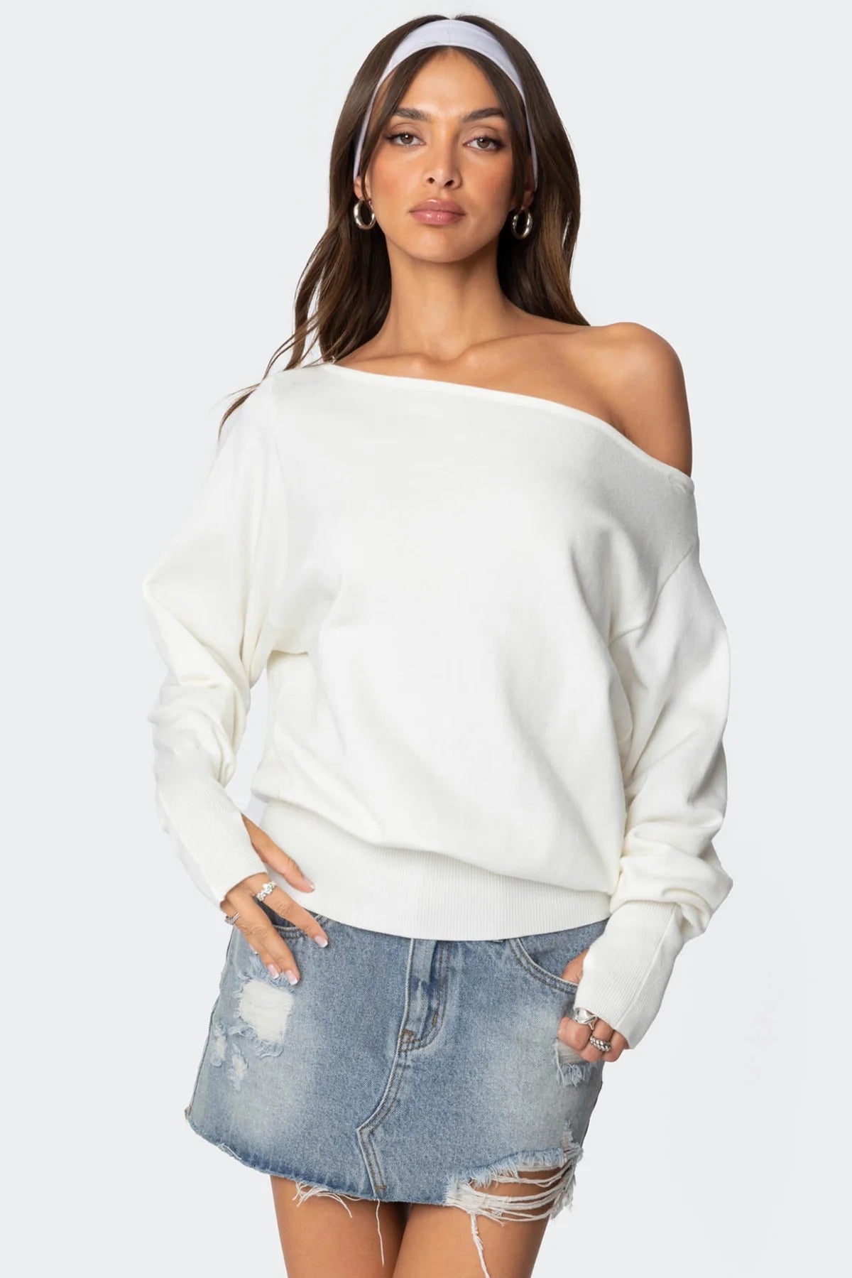 Exposed Shoulder Knit Sweater Women's breathable jackets