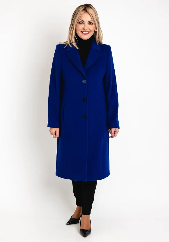 Christina Felix Classic Tailored Wool Cashmere Blend Long Coat, Royal Blue Women's party jackets