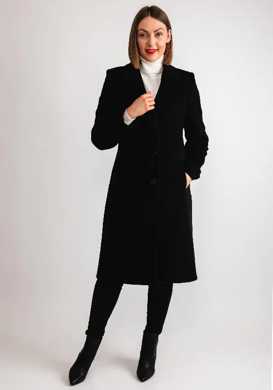 Christina Felix Classic Tailored Wool Cashmere Blend Long Coat, Black Women's reversible jackets