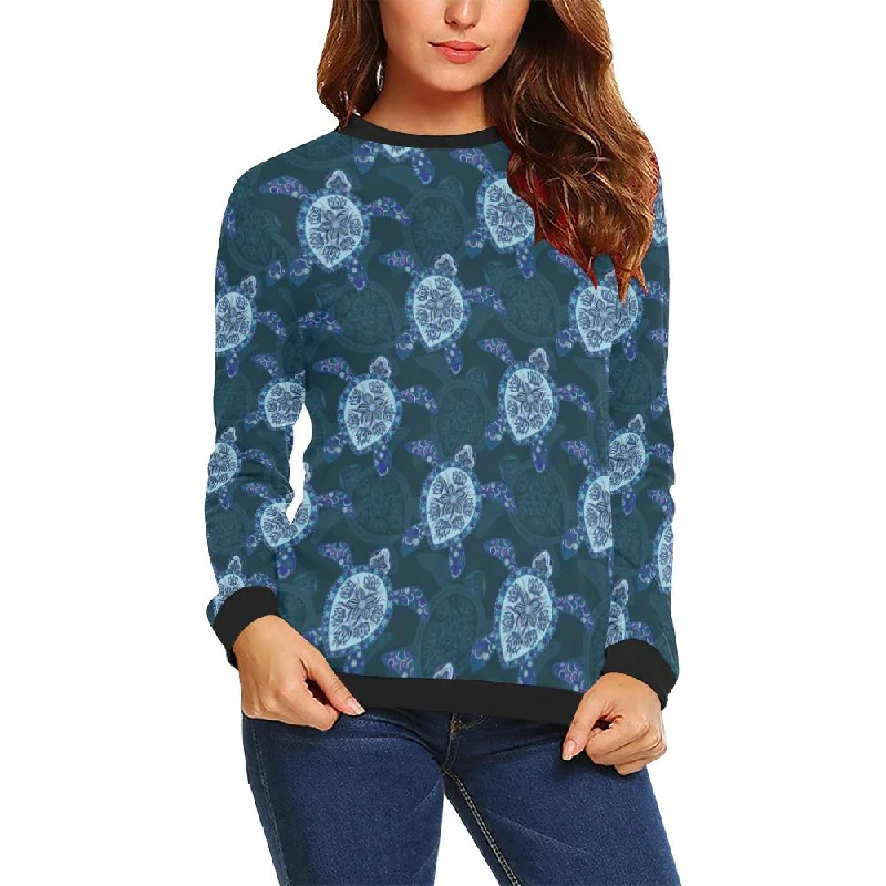 Blue Hawaiian Sea Turtle Pattern Print Women Crewneck Sweatshirt Expensive sweaters