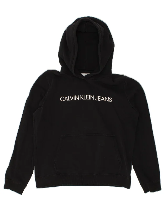 CALVIN KLEIN JEANS Womens Graphic Hoodie Jumper UK 16 Large Black Cotton High-end sweaters