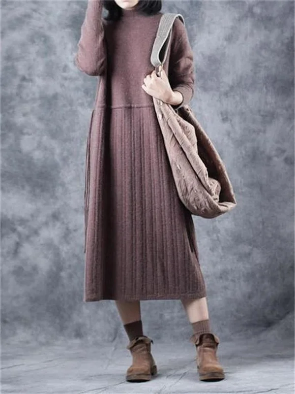 Casual Retro Drawstring Pleated Women'S Sweater Dress Outdoor sweaters