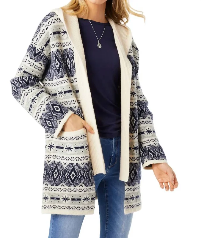 Chantal Hooded Cardigan In Navy/winter White North Face sweaters