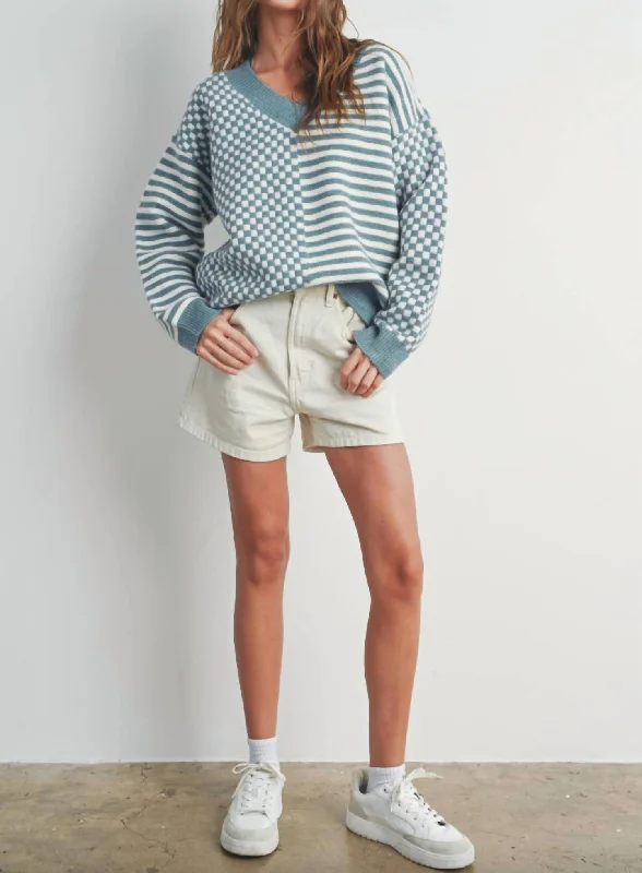 Check It Out Sweater In Ivory/blue Best sweaters for formal occasions