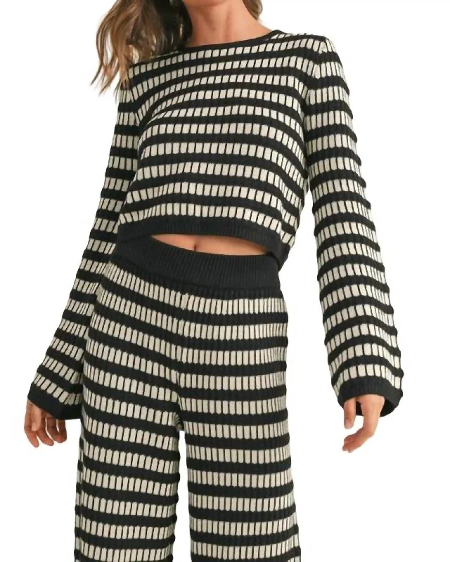 Cleo Printed Knit Sweater In Black/cream Boho-style sweaters