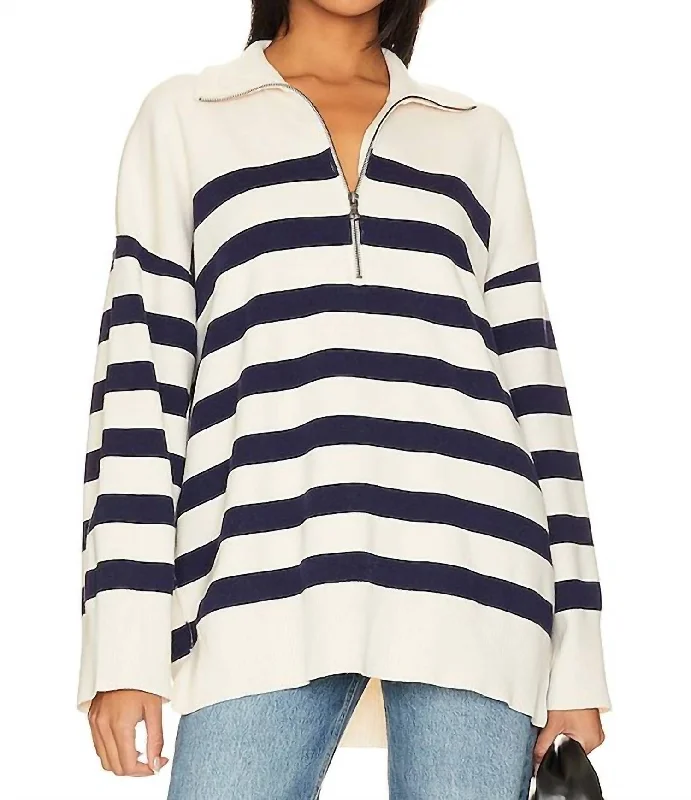 Coastal Stripe Pullover Sweater In Carbon Champagne Columbia sweaters