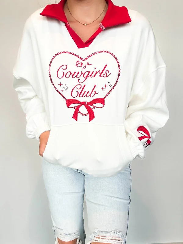 Cowgirls Club Embroidered Pullover In White Best value sweaters