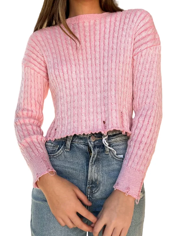 Dream On Cable Knit Sweater In Bubblegum Pink Cotton sweaters