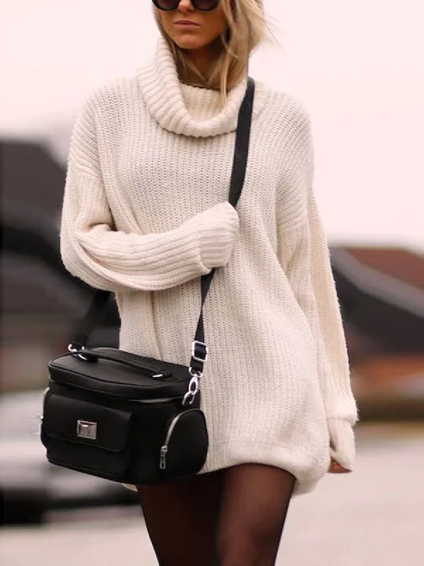 Fashion Casual Solid Color High Neck Knitted Dress Eco-friendly sweaters