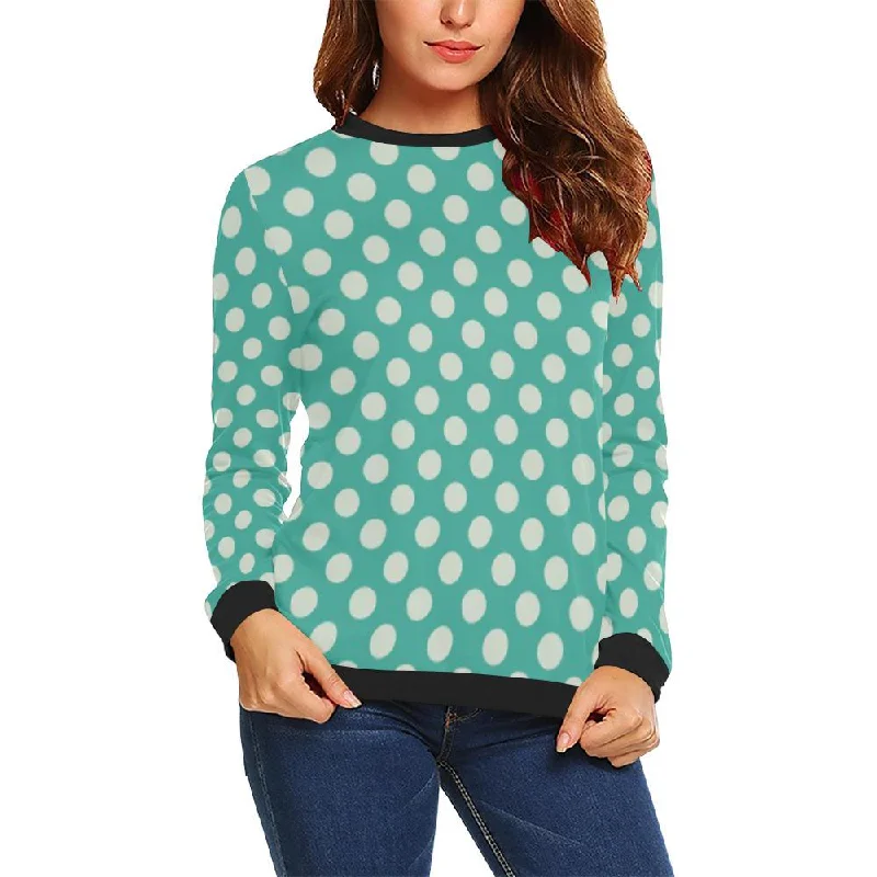 Green White Polka dot Pattern Print Women Crewneck Sweatshirt Office sweaters