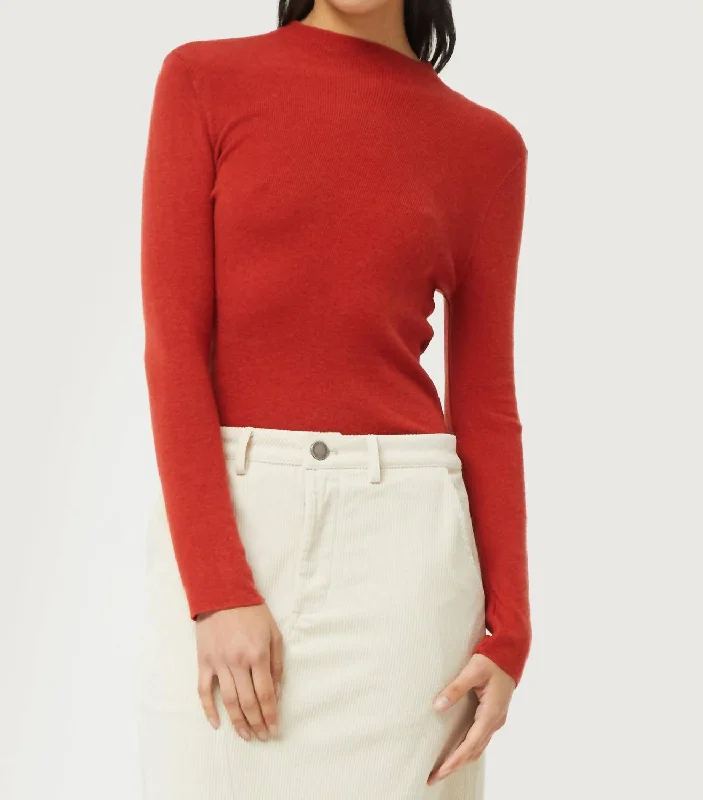 Mock Neck Top In Rust Turtleneck sweaters