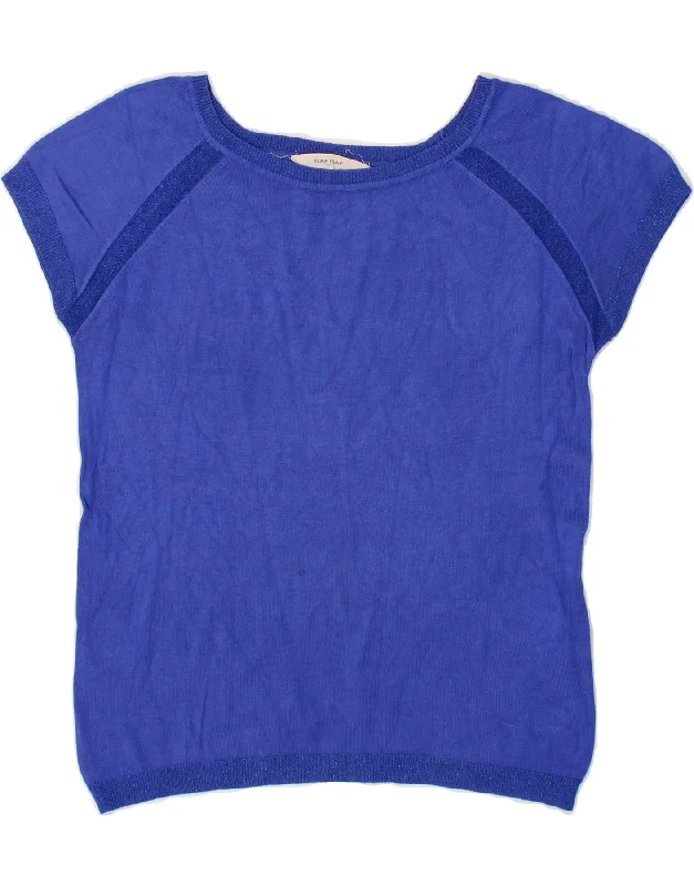 NAF NAF Womens Short Sleeve Boat Neck Jumper Sweater UK 6 XS Blue Viscose Winter sweaters