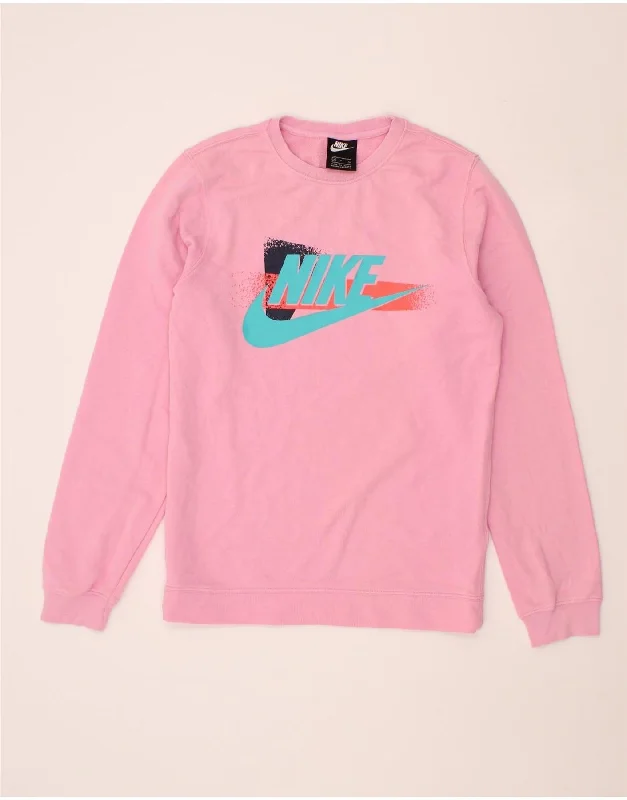 NIKE Womens Graphic Sweatshirt Jumper UK 10 Small Pink Cotton Casual sweaters