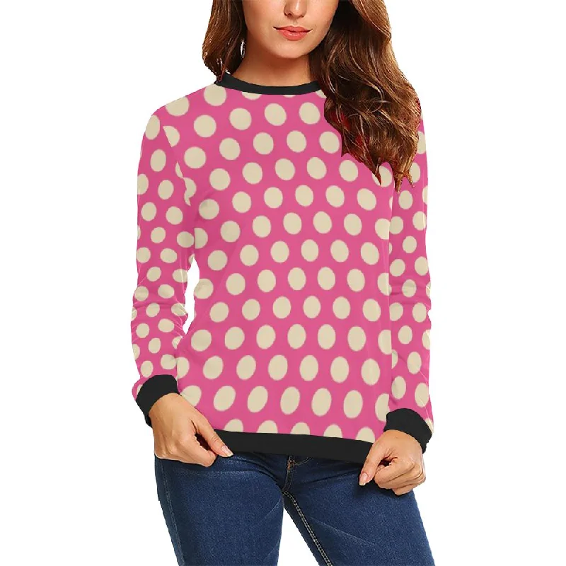 Pink White Polka dot Pattern Print Women Crewneck Sweatshirt Warm sweaters