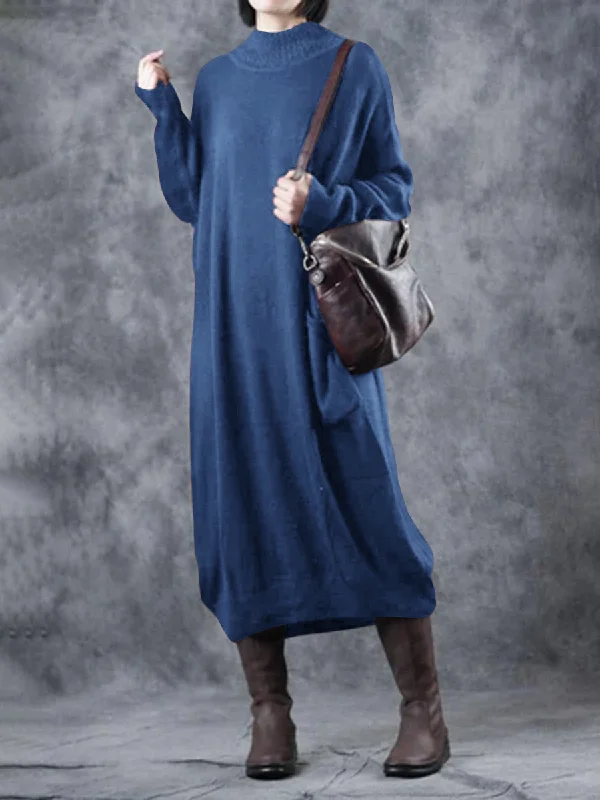 Retro Solid Color Loose Women'S Sweater Dress Breathable sweaters