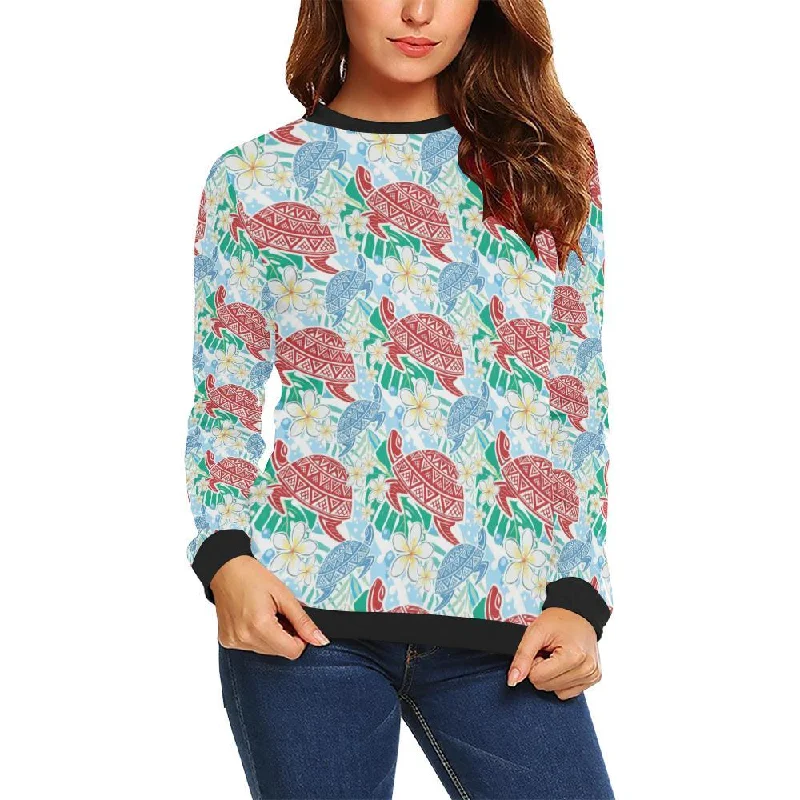 Sea Turtle Floral Hawaiian Pattern Print Women Crewneck Sweatshirt Gucci sweaters