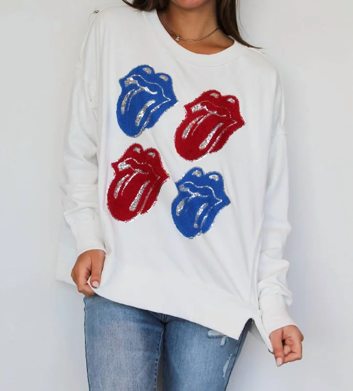 Sequin Kiss Patch Pullover In White Warmest sweaters for extreme cold