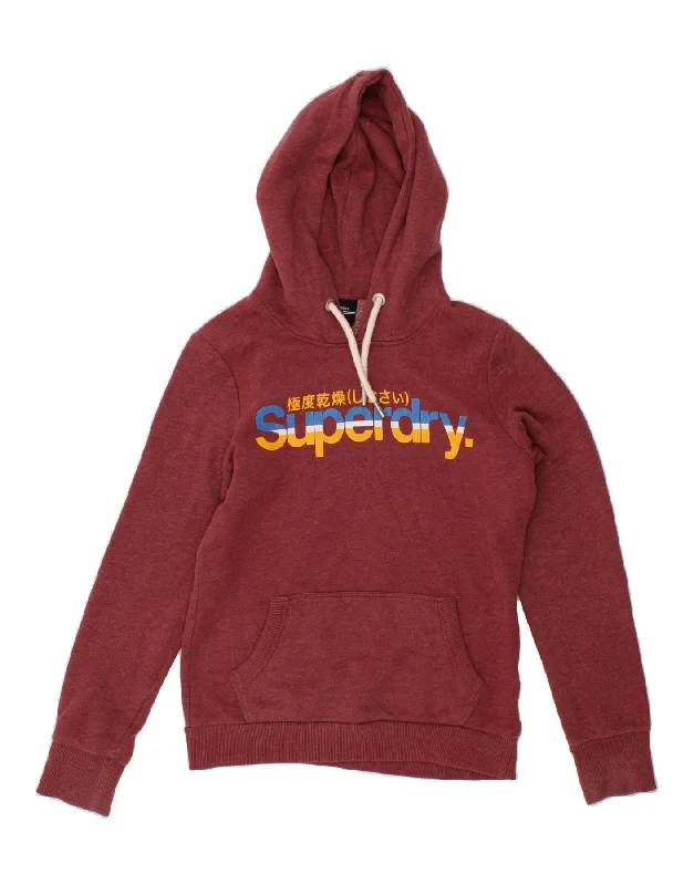 SUPERDRY Womens Graphic Hoodie Jumper UK 10 Small Red Flecked Cotton Minimalist sweaters