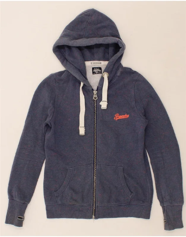 SUPERDRY Womens Zip Hoodie Sweater UK 14 Medium Navy Blue Cotton Nike sweaters