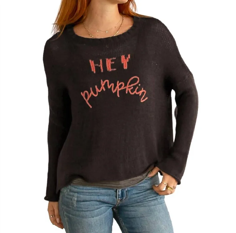 Sweater Hey Pumpkin Top In Black,ebony Fleece sweaters