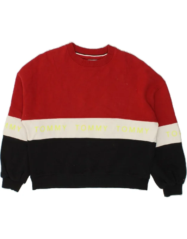 TOMMY HILFIGER Womens Graphic Crop Sweatshirt Jumper UK 2 2XS Red Best sweaters for work