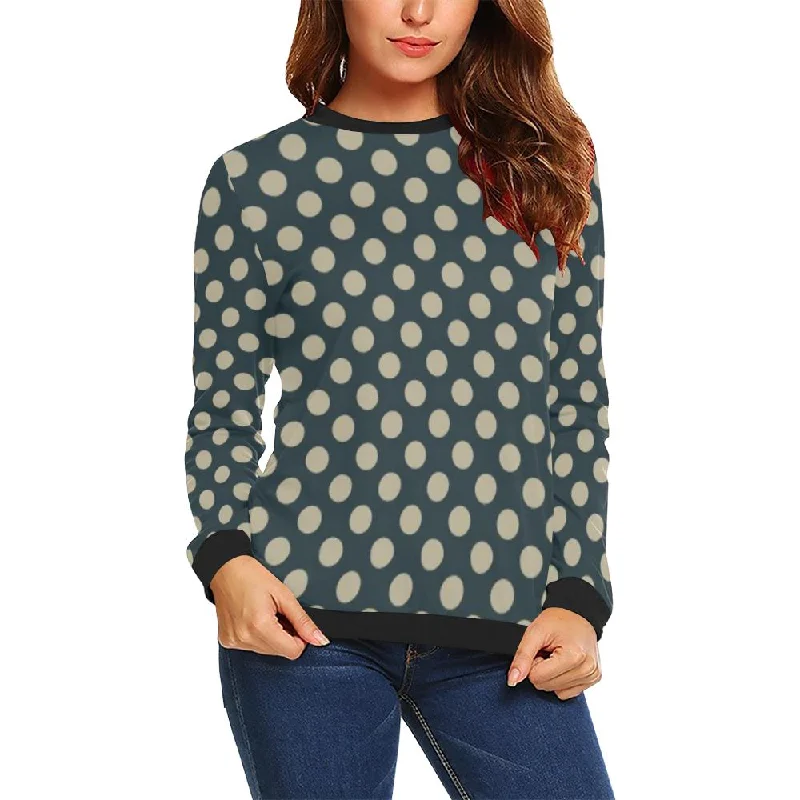 Vintage Navy Blue White Polka dot Pattern Print Women Crewneck Sweatshirt Wool sweaters