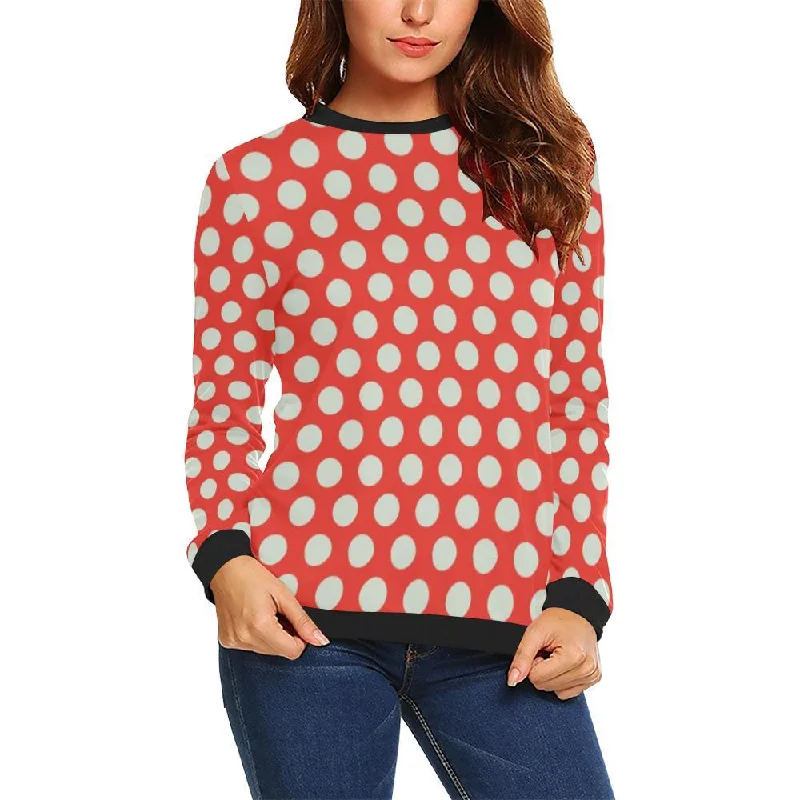 Vintage Red White Polka Dot Pattern Print Women Crewneck Sweatshirt Cropped sweaters