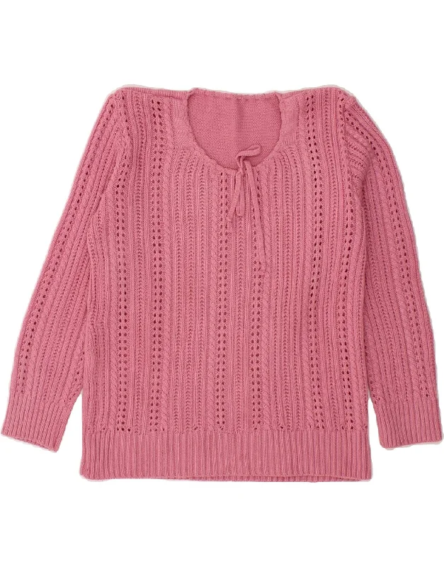 VINTAGE Womens Crew Neck Jumper Sweater UK 10 Small Pink Cardigan sweaters