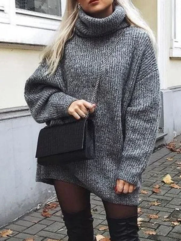 Women'S Fashion Casual High Neck Knitted Sweater Dress Budget-friendly sweaters