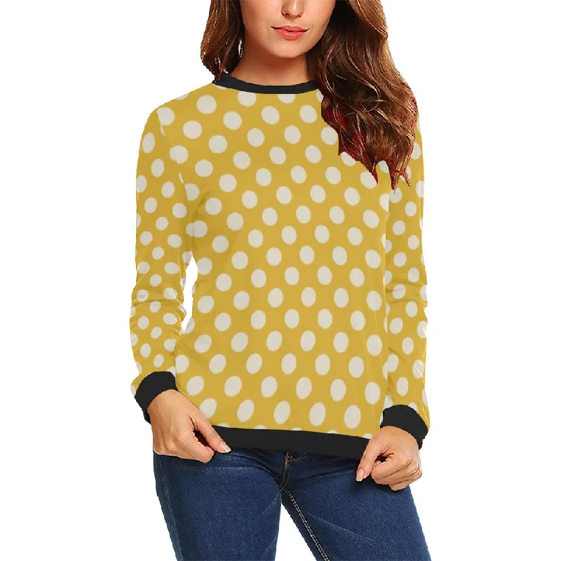 Yellow White Polka dot Pattern Print Women Crewneck Sweatshirt Best sweaters for casual wear