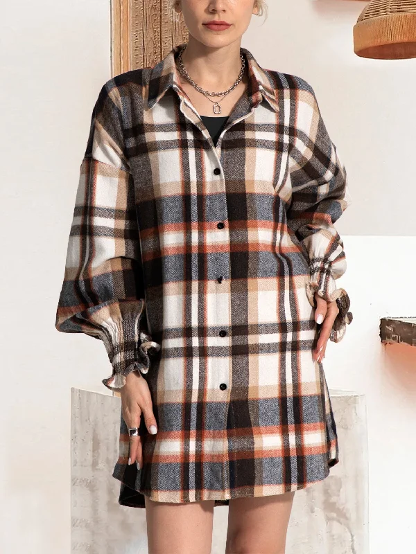 Button Up Plaid Long Sleeve Shirt Dress Versatile mini dresses for all occasions