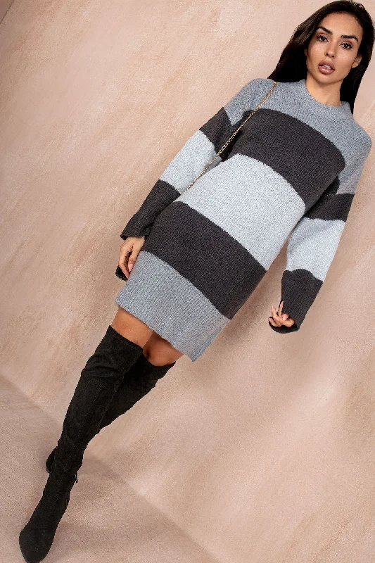 Dory Grey Striped Knit Dress Knitted mini dresses