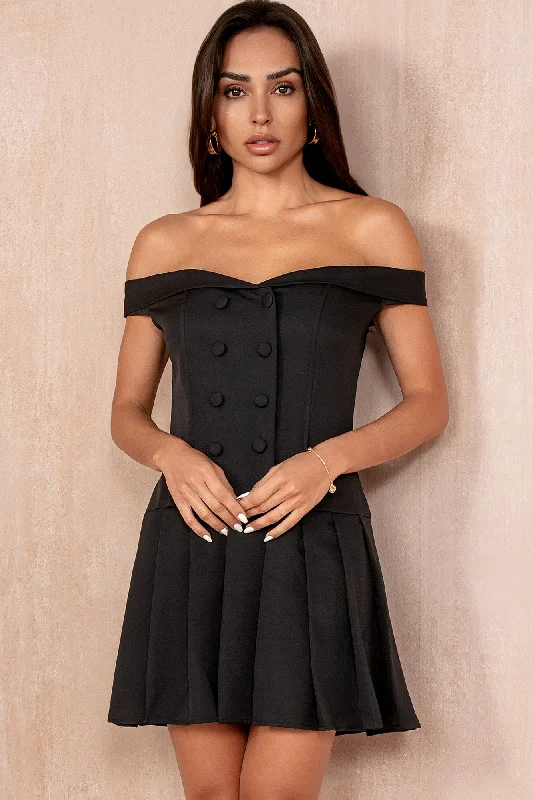 Kaia Black Tailored Bardot Dress Best mini dresses for tall women